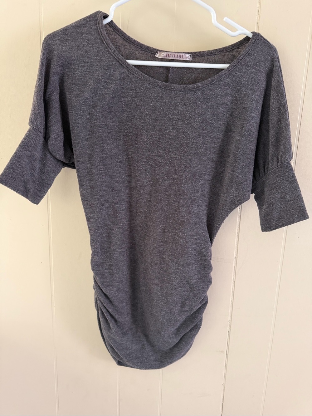 Love Culture Dark Gray Short Sleeve Gathered Hem Top